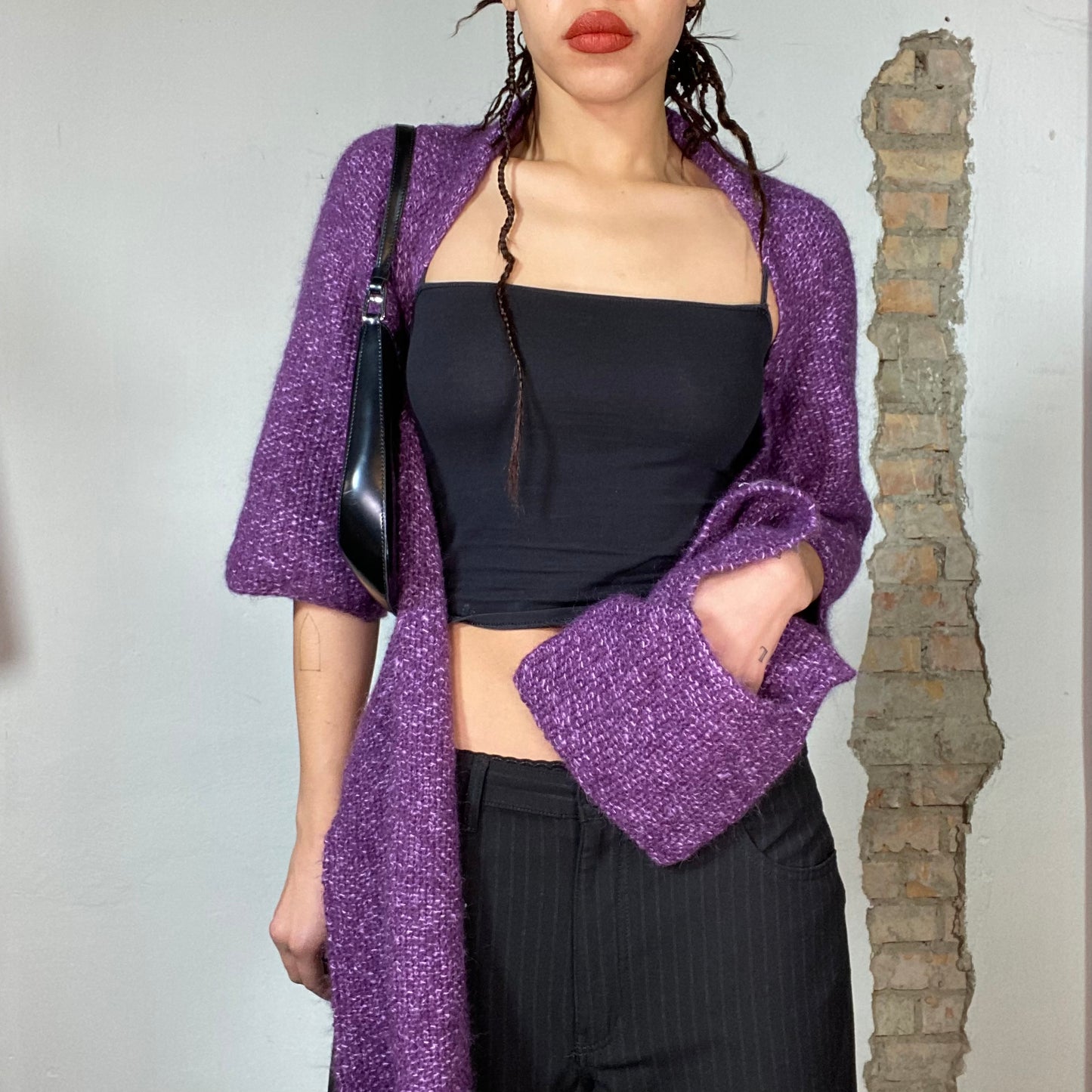 Vintage 2000's Funky Purple Cardigan with 'Scarf Pockets' (S/M)