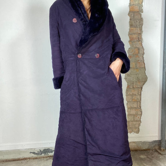 Vintage 90's Winter Purple Suede Coat with Faux Fur Lining (S/M)