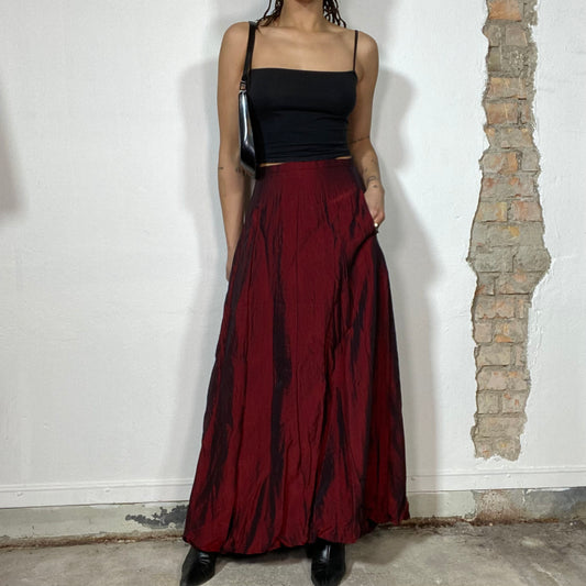 Vintage 90's Cyber Red Iridescent Pleated Maxi Skirt (S/M)