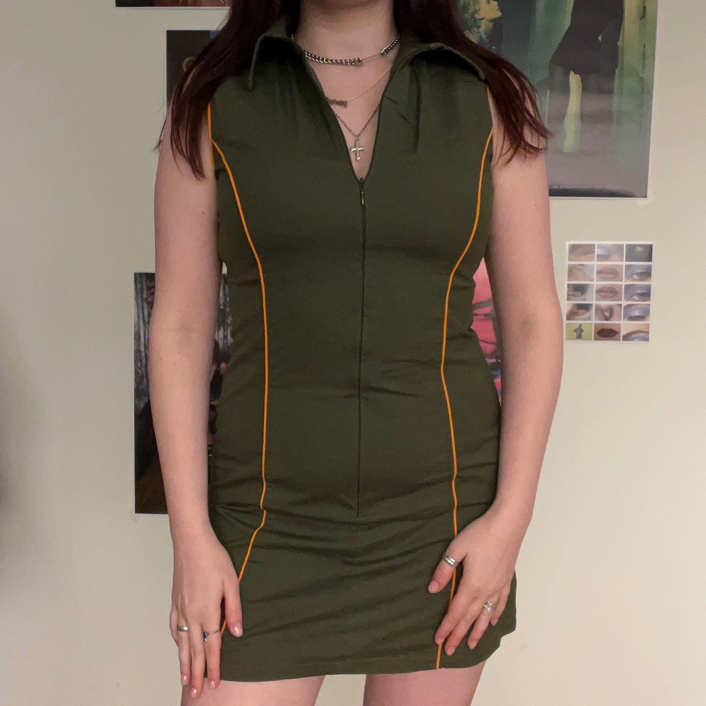 Vintage 90's Sporty Techwear Khaki Cargo Mini Dress (M)