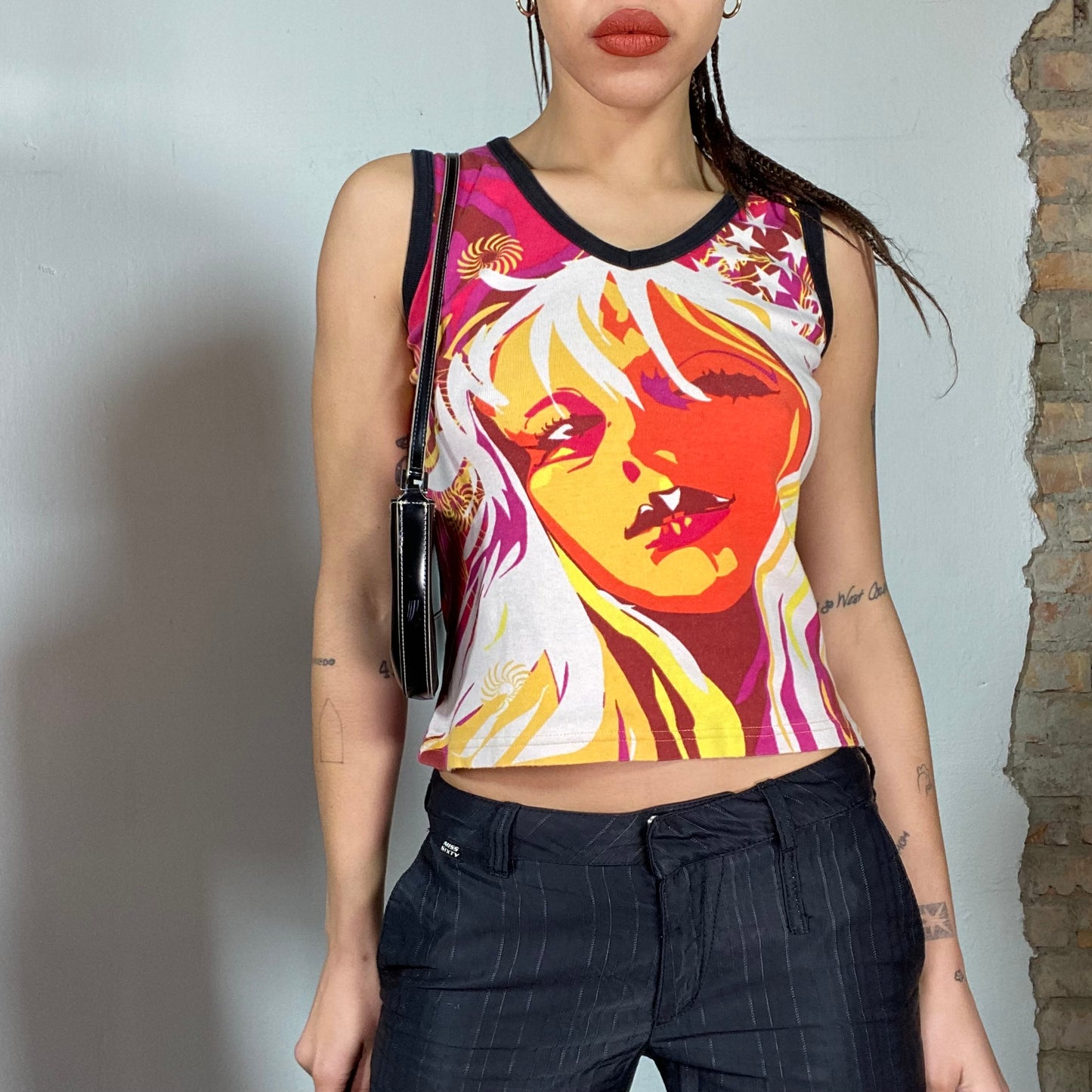 Vintage 2000's Archive Custo Barcelona Tank Top with Woman Face Print (M)