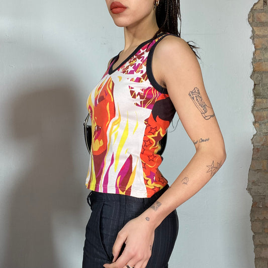 Vintage 2000's Archive Custo Barcelona Tank Top with Woman Face Print (M)