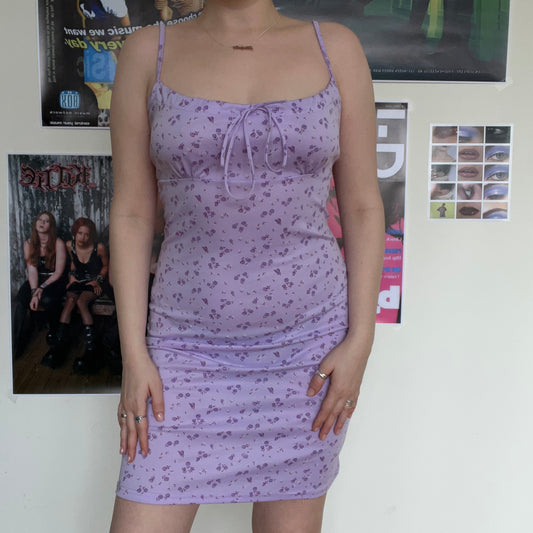 Vintage 90's Romantic Purple Ditsy Floral Mini Dress (S/M)