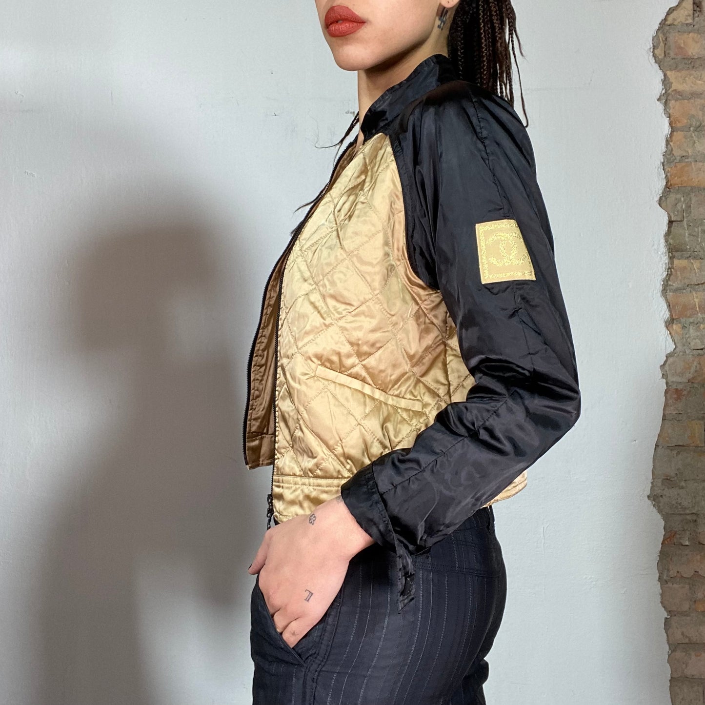 Vintage 2000's Chanel Archive Black and Gold Bomber Jacket (S/M)