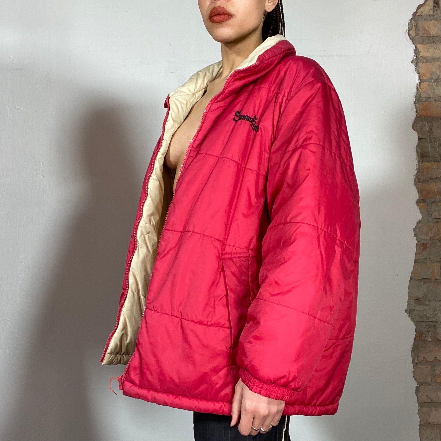 Vintage 90's Winter Red Puffer Jacket with beige Lining (M/L)