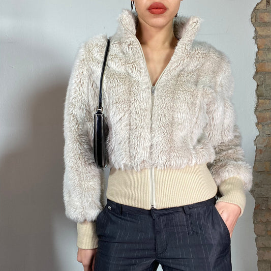 Vintage 2000's Model Off Duty Beige Short Faux Fur Jacket (S)