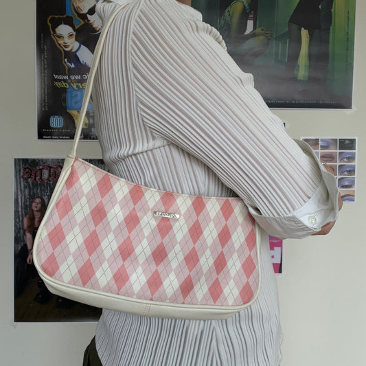 Vintage 90's Rachel Green Pink Argyle Shoulder Bag