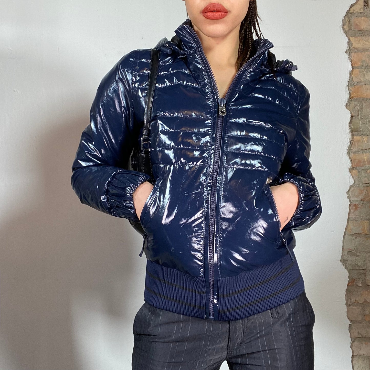 Vintage 2000's Archive Miss Sixty Navy Blue Shiny Puffer Jacket (S)