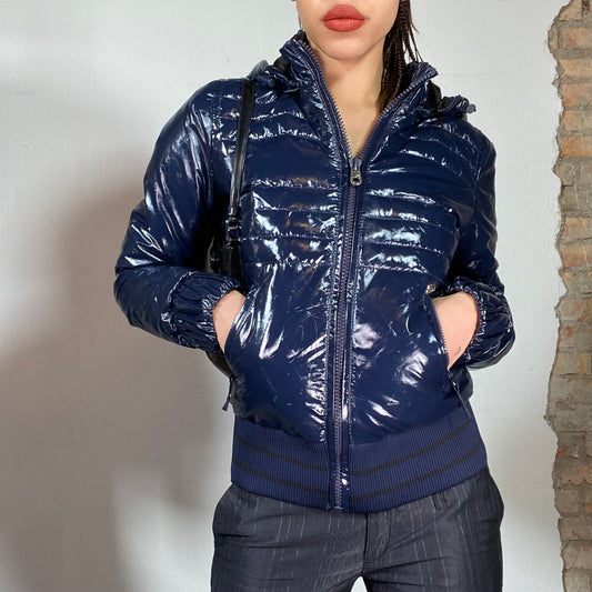 Vintage 2000's Archive Miss Sixty Navy Blue Shiny Puffer Jacket (S)