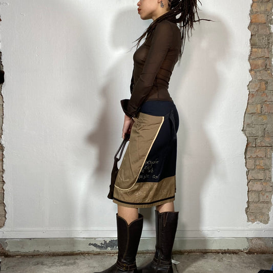 Vintage 90's Archive Cop Copine Kahki and Black Midi Skirt with Writing Print (S/M)