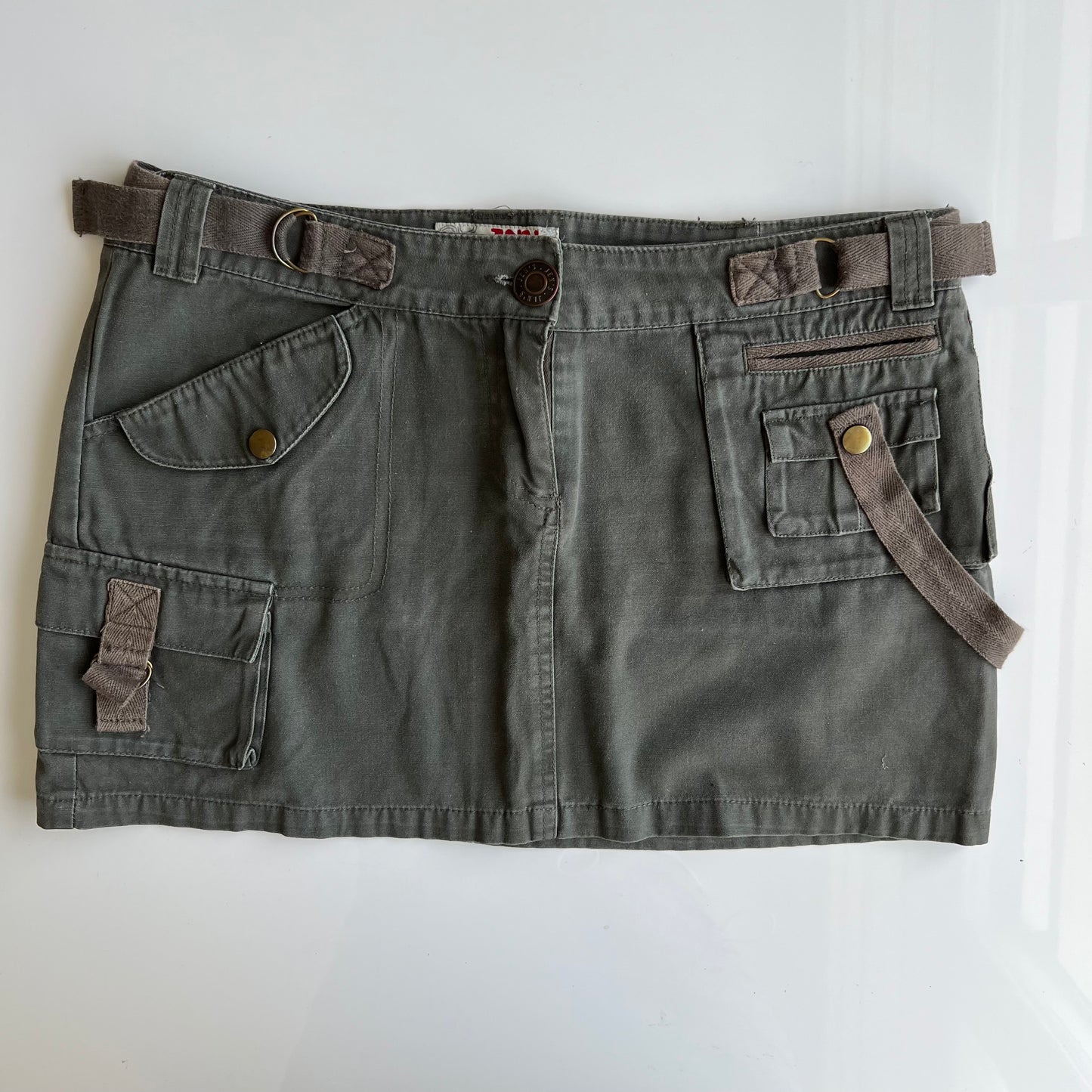 Vintage 90's Cargo Khaki Mini Skirt (38 EU / UK 10 / US 6)