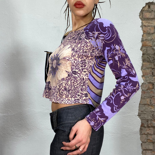 Vintage 2000's Funky Purple Floral Longsleeve with Big Flower Print (S)