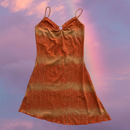 Vintage 90's Summer Orange Backless Dress with Ring Detail (XS)