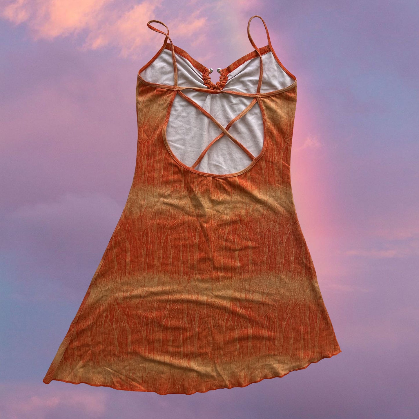 Vintage 90's Summer Orange Backless Dress with Ring Detail (XS)