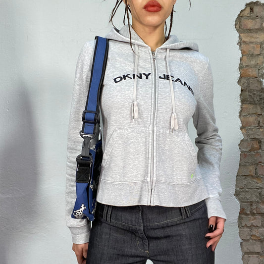 Vintage 90's Archive DKNY Grey Zip Hoodie with 'DKNY Jeans' Print (S/M)