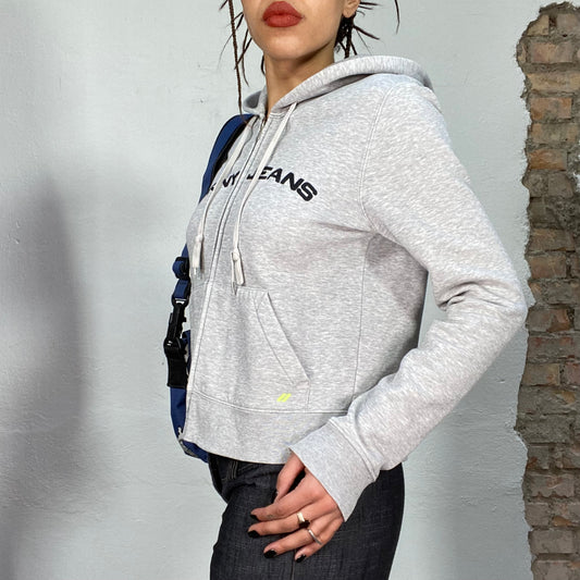 Vintage 90's Archive DKNY Grey Zip Hoodie with 'DKNY Jeans' Print (S/M)