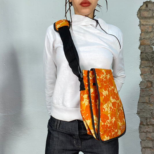 Vintage 2000's Surfer Orange Crossbody Messenger Bag with Hibiscus Print