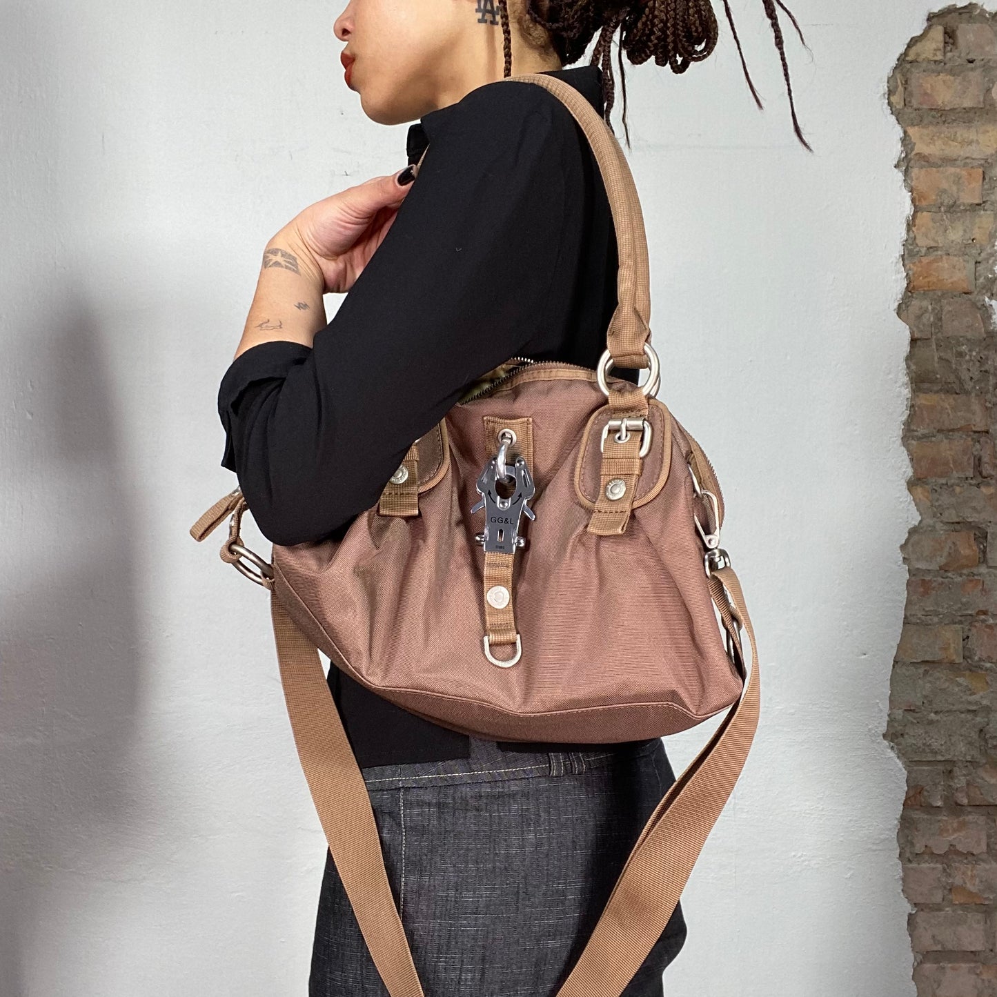 Vintage 2000's George Gina & Lucy Brown Bowling Bag with Crossbody Strap