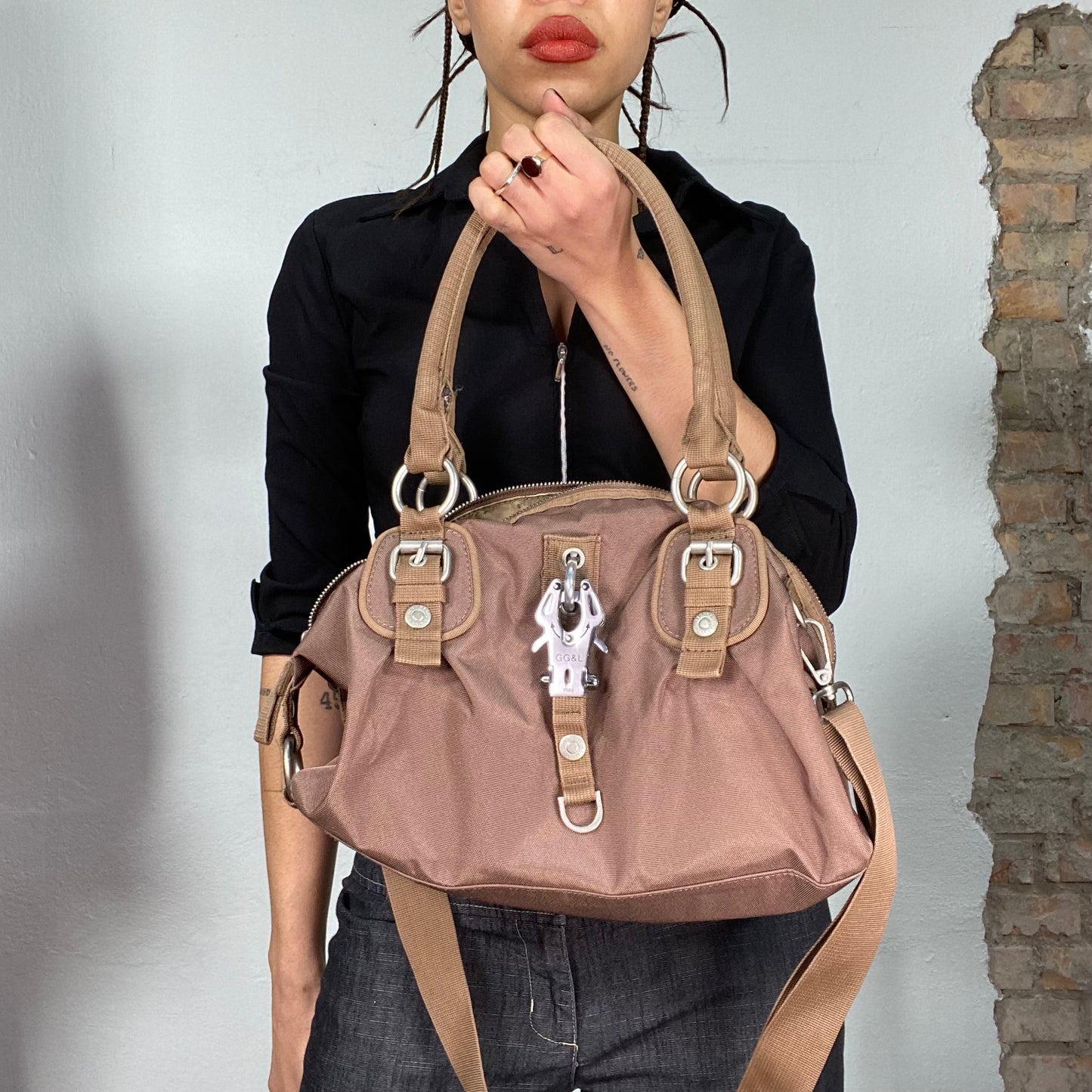 Vintage 2000's George Gina & Lucy Brown Bowling Bag with Crossbody Strap