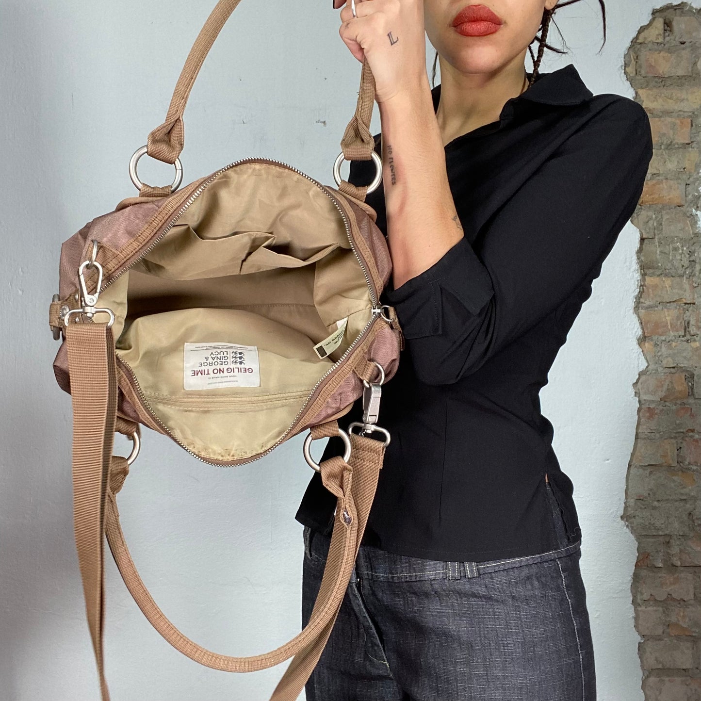 Vintage 2000's George Gina & Lucy Brown Bowling Bag with Crossbody Strap