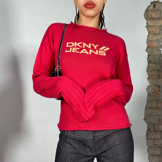 Vintage 90's Archive DKNY Jeans Red Ribbed Sweater (M)