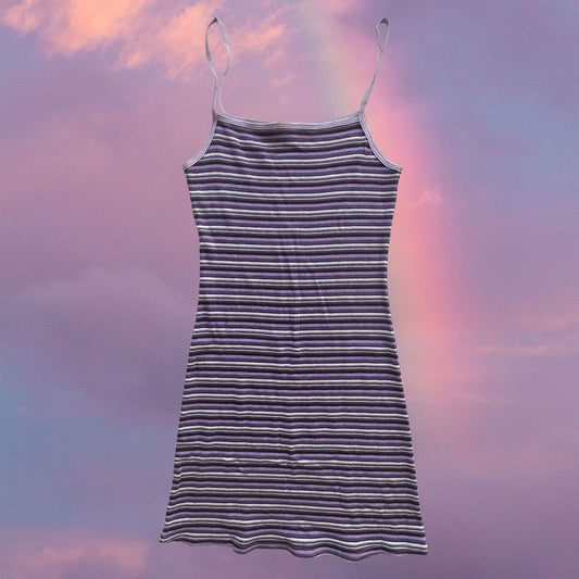 Vintage 90's Summer Purple Striped Dress (M)