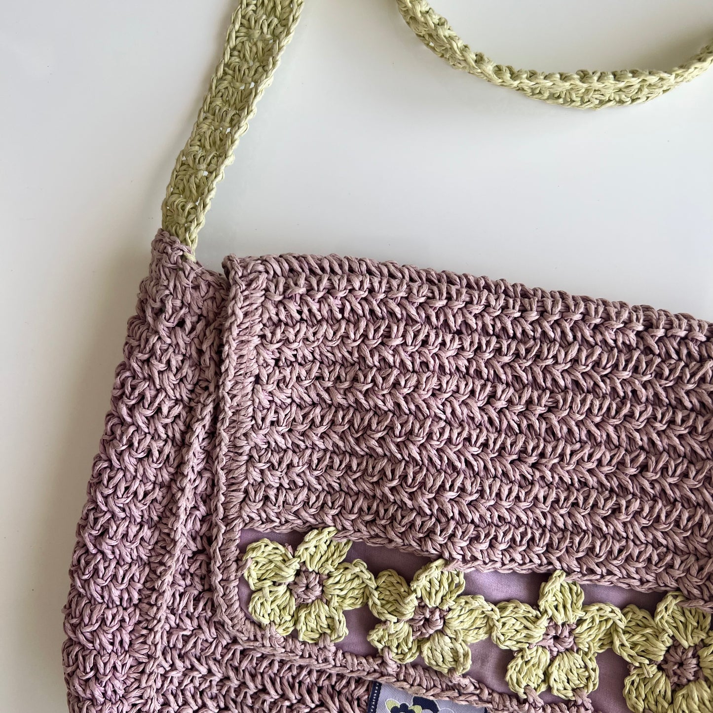 Vintage 90's Hippie Lilac and Yellow Crochet Crossbody Bag