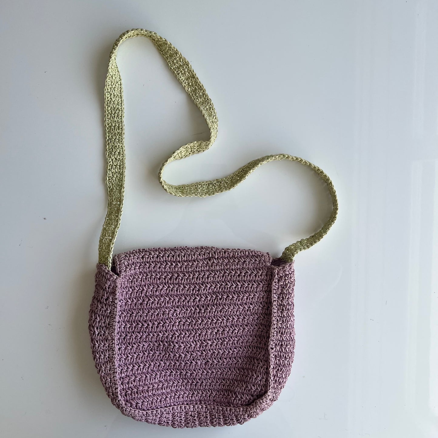 Vintage 90's Hippie Lilac and Yellow Crochet Crossbody Bag