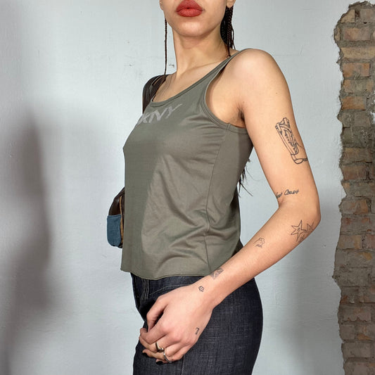 Vintage 2000's Archive DKNY Khaki Tank Top with Logo Print (S/M)