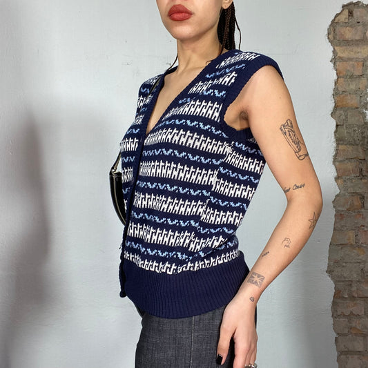 Vintage 90's Dad Navy Blue and White Striped Knit Sweater Vest with Buttons (M/L)