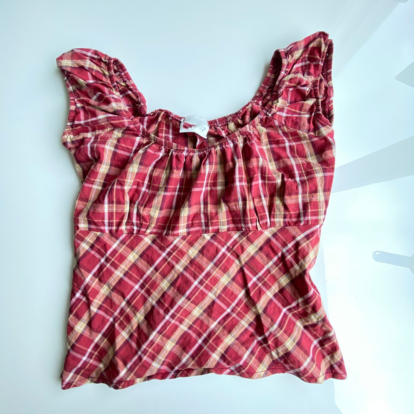 Vintage 90's Backless Milkmaid Top in Red and Tan Plaid (XS)