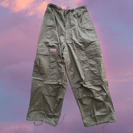 Vintage 90's Archive Khaki  Parachute Baggy Cargo Pants (XXS-XS-S)