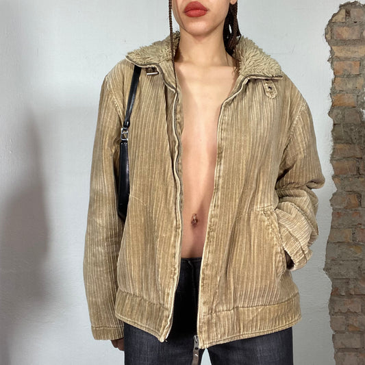 Vintage 90's Brown Cord Jacket with Sherpa Collar (M)