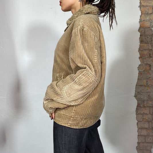 Vintage 90's Brown Cord Jacket with Sherpa Collar (M)