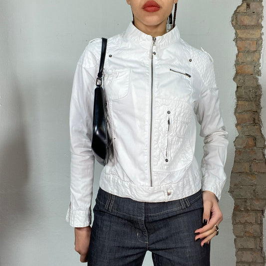 Vintage 2000's Bella Hadid White Racer Jacket with Zipper and Pocket Details (S)