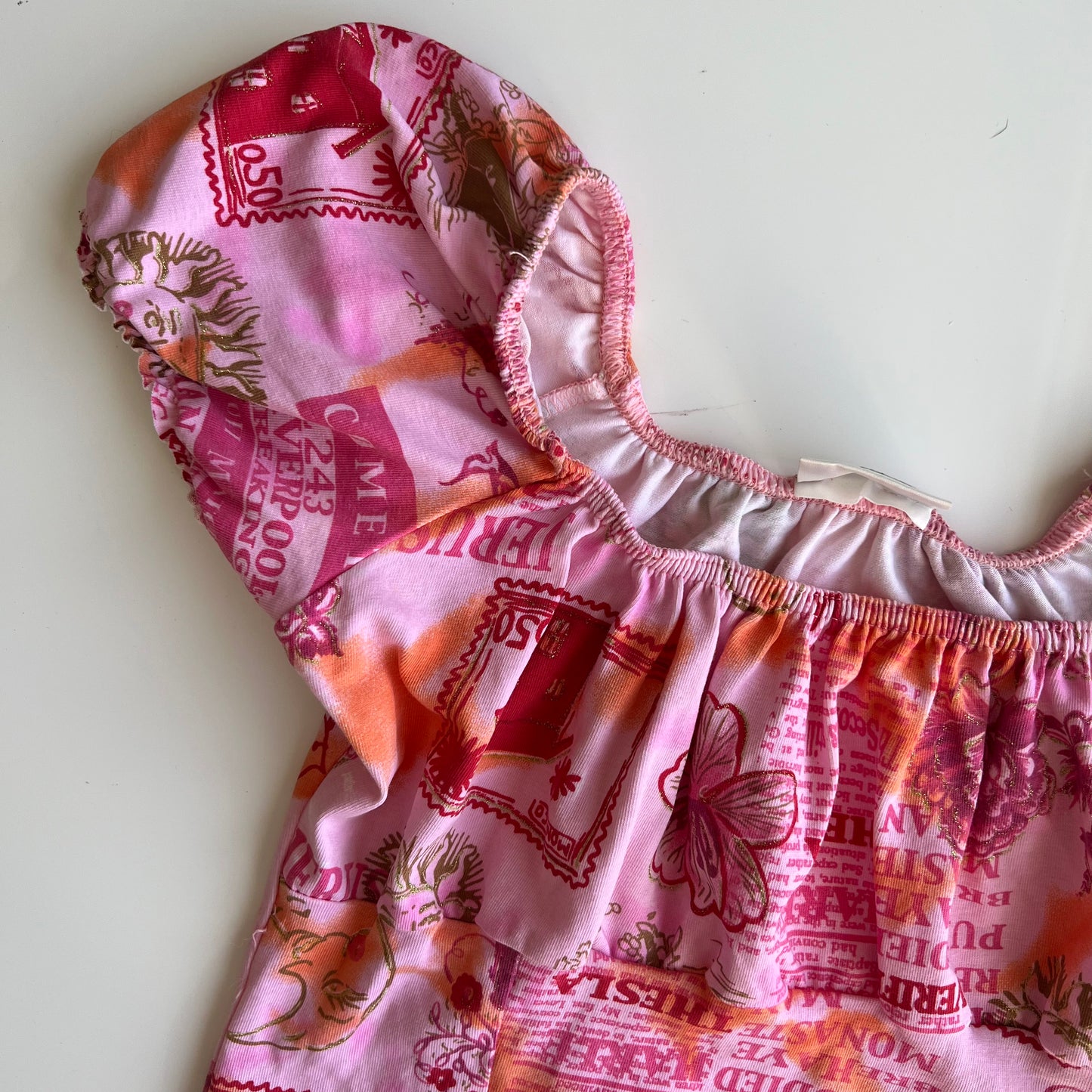 Vintage 90's Hippie Fairy Pink Printed Milkmaid Top (M)