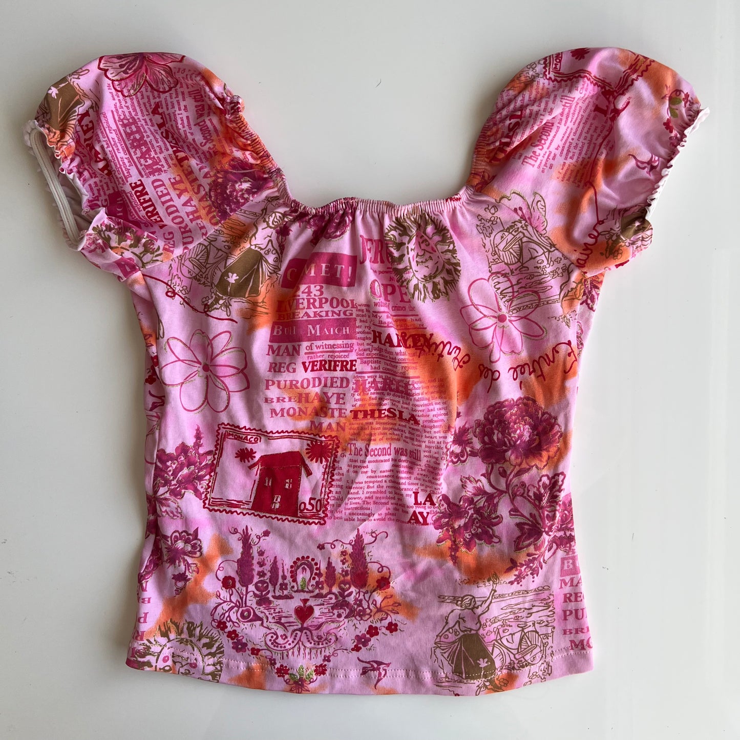 Vintage 90's Hippie Fairy Pink Printed Milkmaid Top (M)