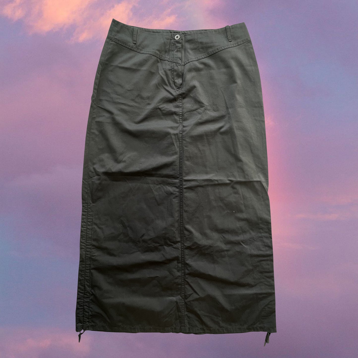 Vintage 90's Techwear Black Cargo Maxi Skirt with Side Drawstrings (36 EU / UK 8 / US 4)