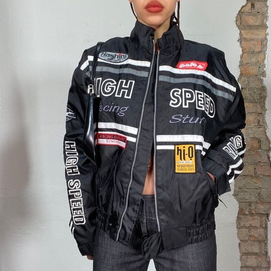 Vintage 2000's Bella Hadid Black Racer Jacket with Numerous Patches (M/L)