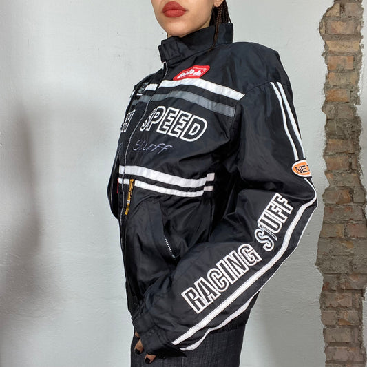 Vintage 2000's Bella Hadid Black Racer Jacket with Numerous Patches (M/L)