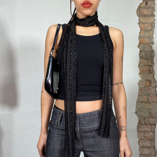 Vintage 2000's Downtown Girl Black Skinny Scarf with Sequin Stripes