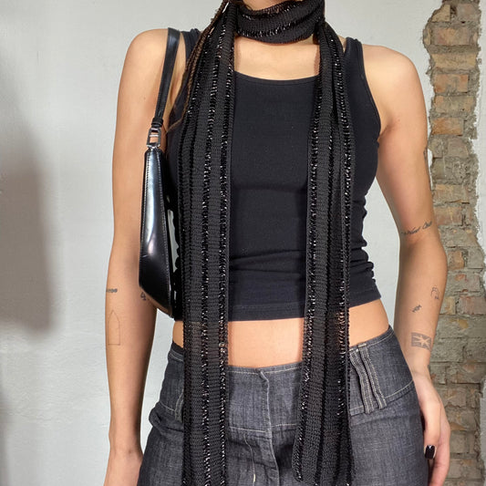 Vintage 2000's Downtown Girl Black Skinny Scarf with Sequin Stripes