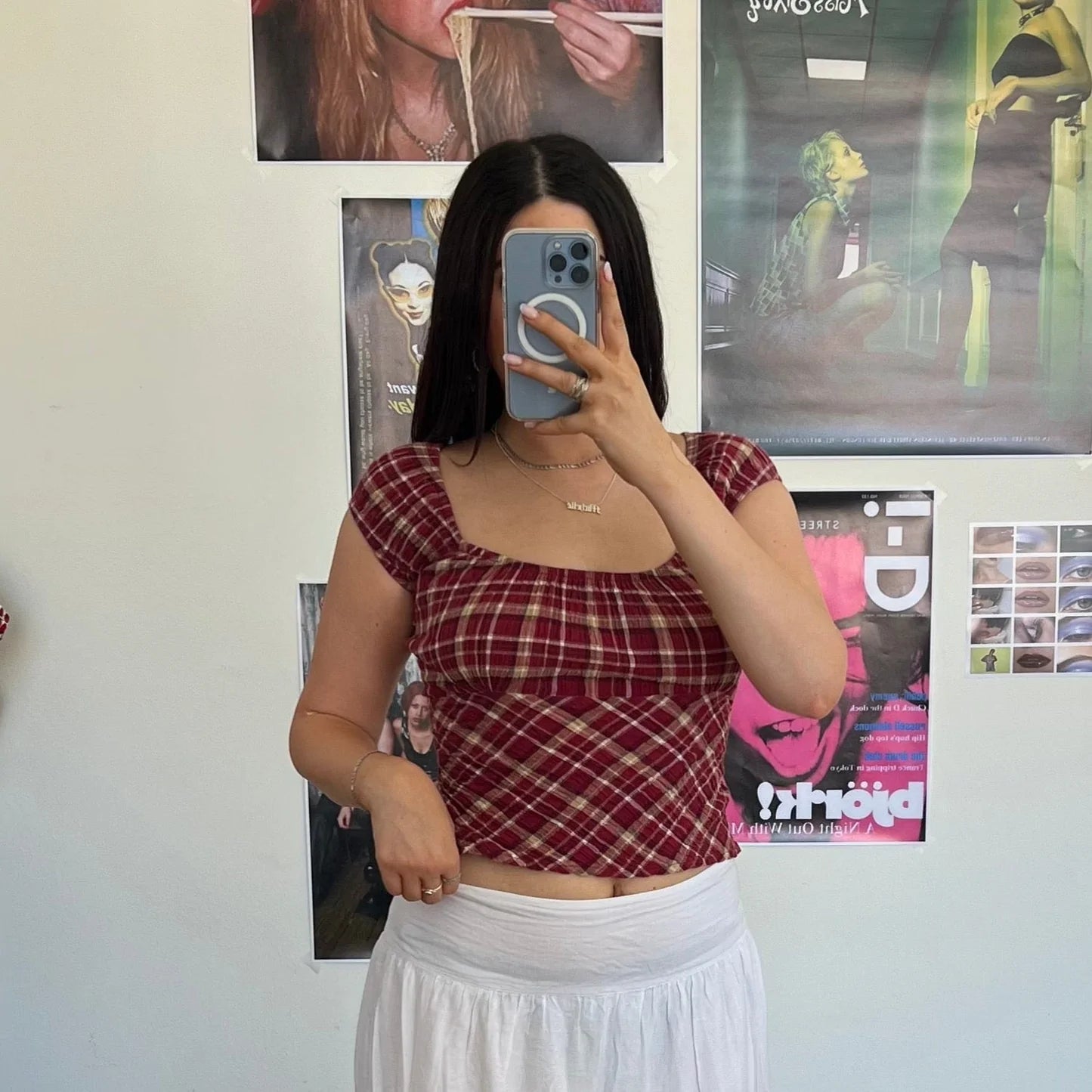 Vintage 90's Backless Milkmaid Top in Red and Tan Plaid (XS)