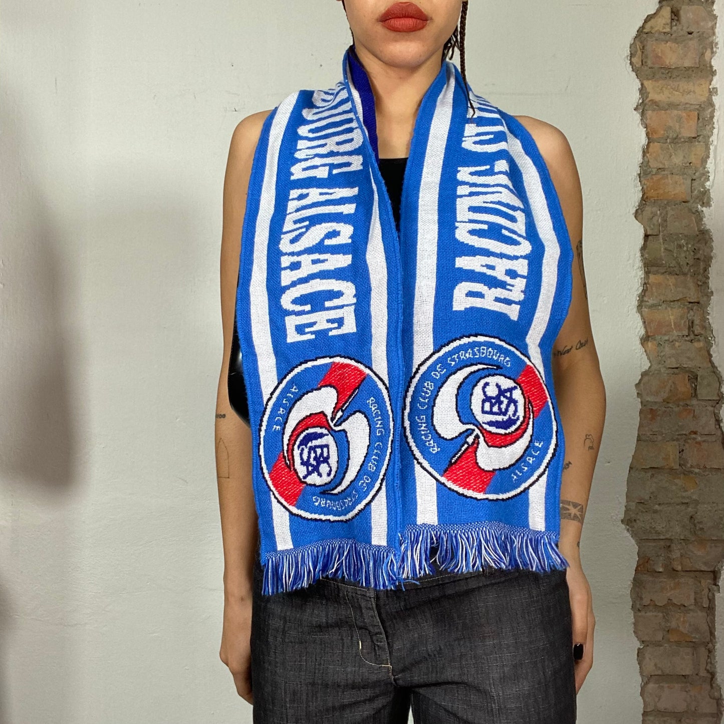 Vintage 2000's Sporty Blue Wool Scarf 'Racing Club Alsace'