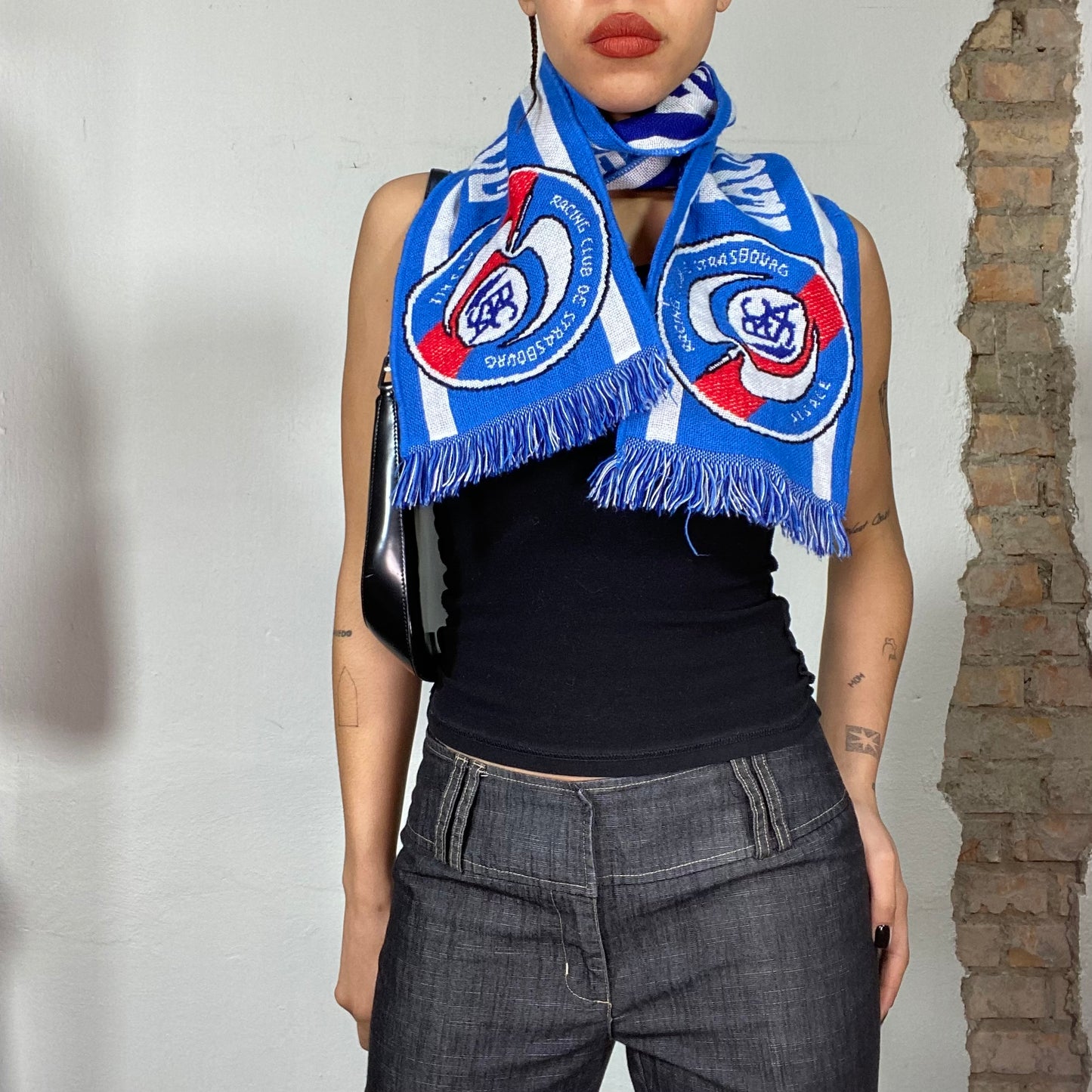 Vintage 2000's Sporty Blue Wool Scarf 'Racing Club Alsace'