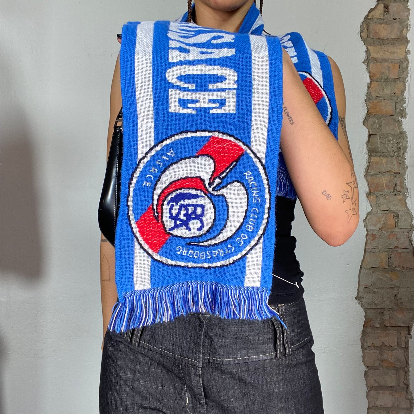 Vintage 2000's Sporty Blue Wool Scarf 'Racing Club Alsace'