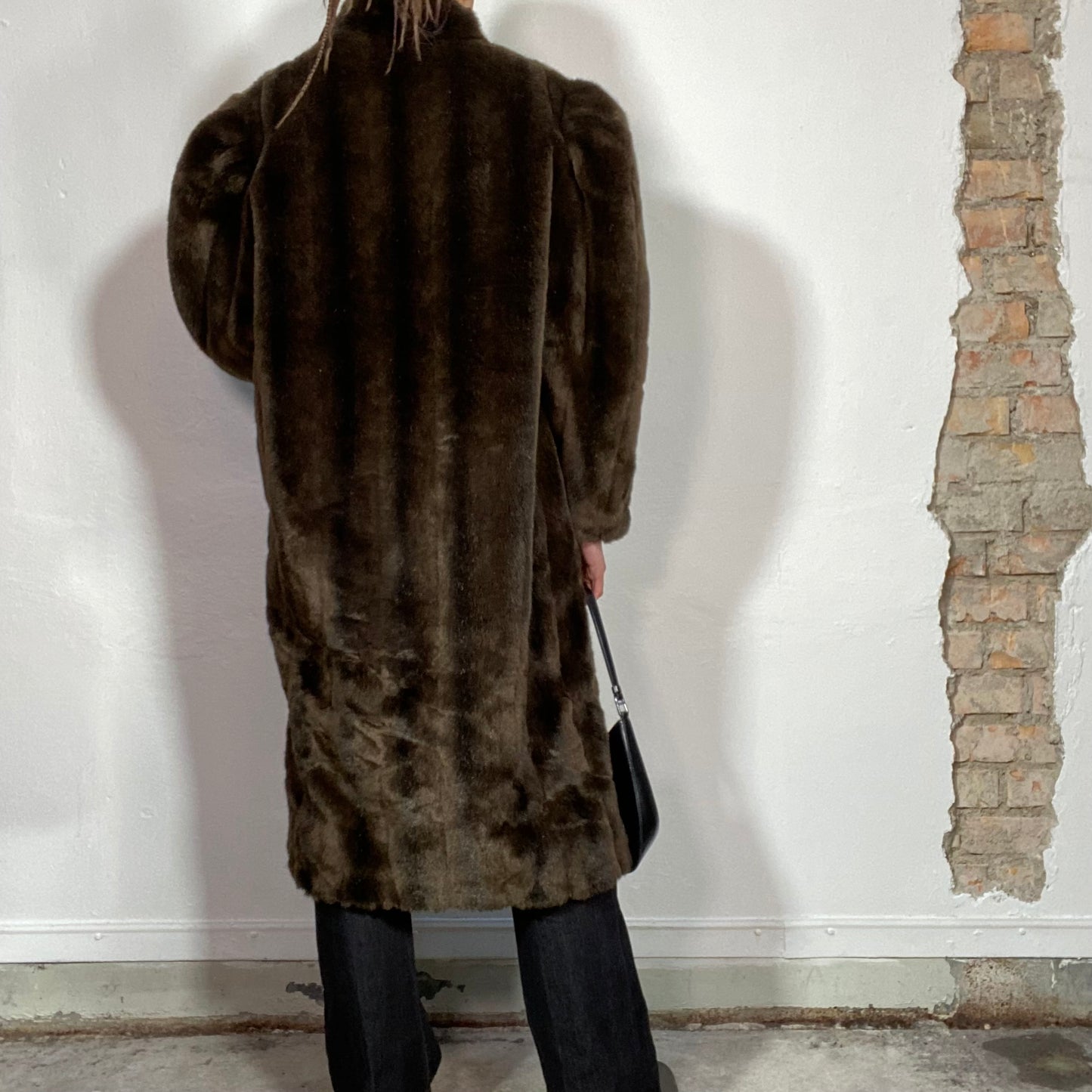 Vintage 90's Grunge Dark Brown Faux Fur Midi Coat (M)