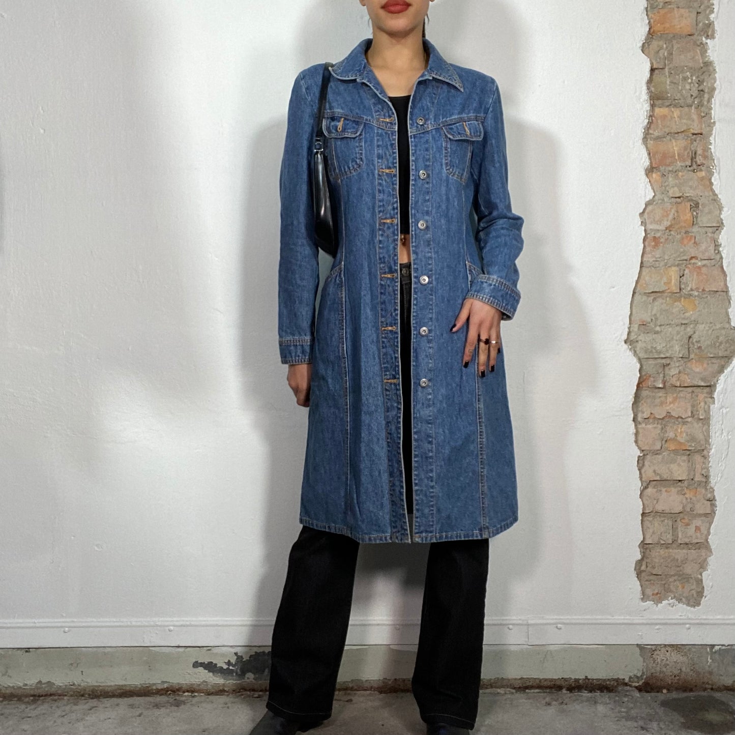 Vintage 90's Downtown Girl Maxi Denim Jacket (S/M)