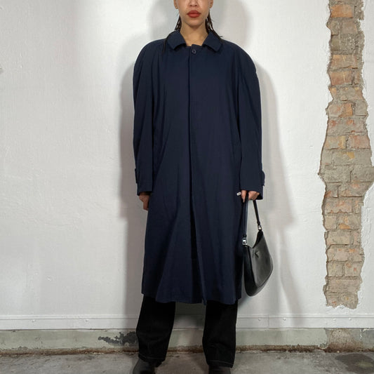 Vintage 90's Classic Navy Blue Trench Coat with Shoulder Padding (M/L)