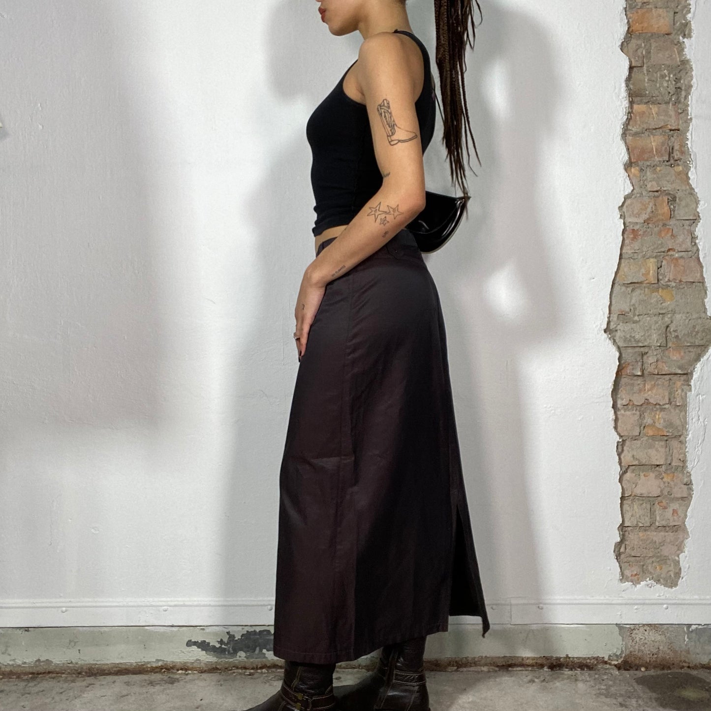 Vintage 90's Classic Brown Maxi Skirt with Back Slit (S/M)